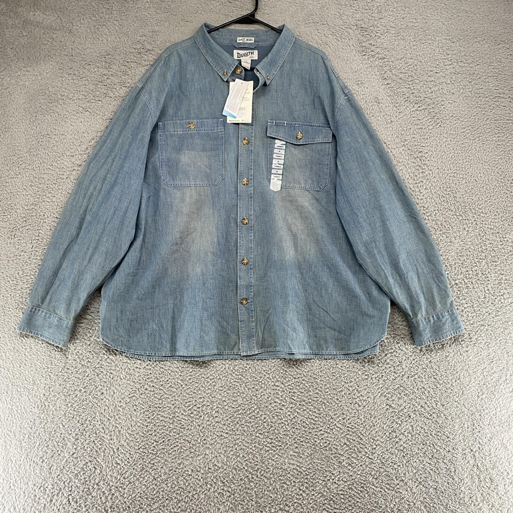 Duluth Trading Co Coolmax Chambray Shirt Mens 3XL Blue Long Sleeve Workwear